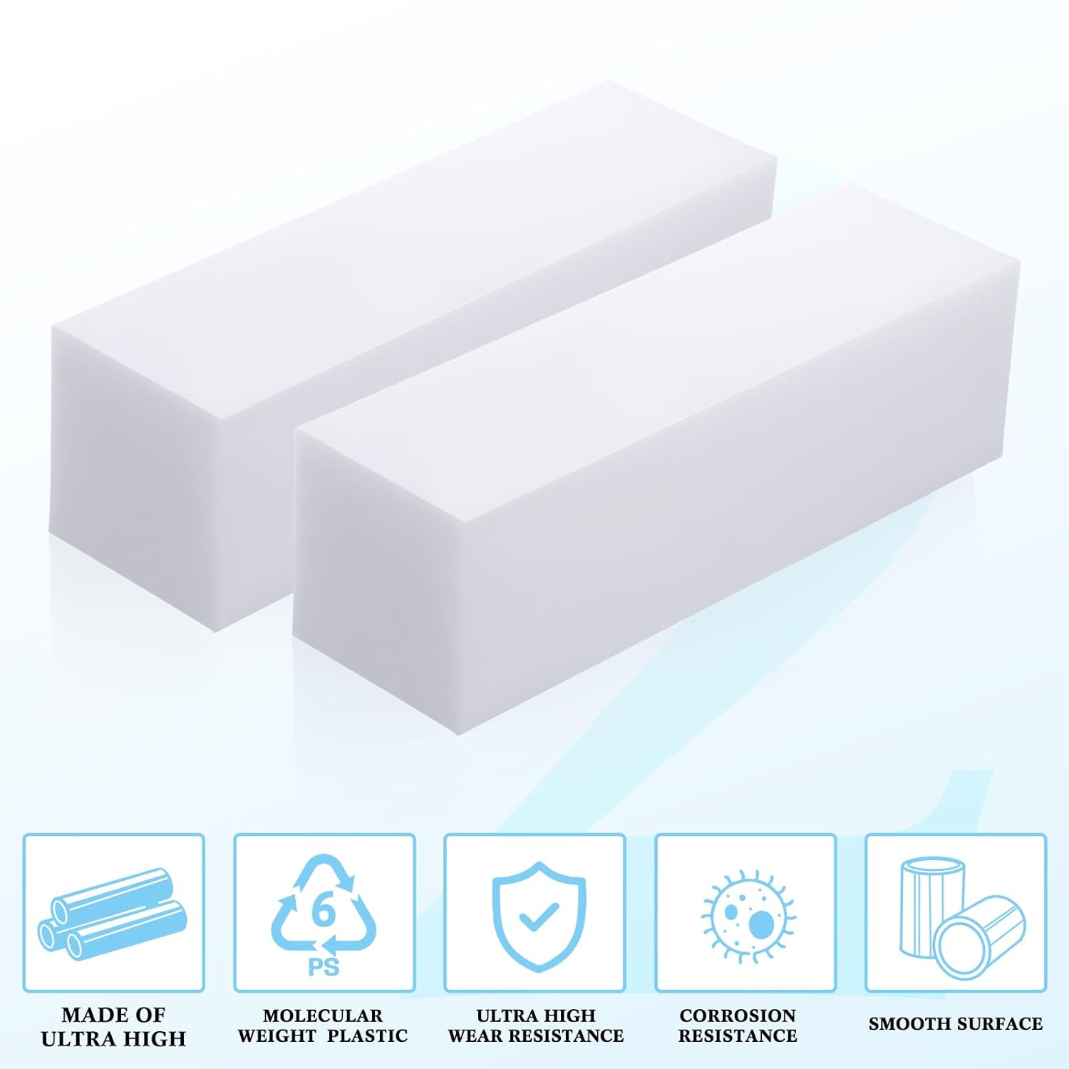 Landical UHMW Tapping Block Rectangular Ultra High Molecular Weight Polyethylene Solid Plastic Blocks for Machining Engineering Flooring Home DIY Projects(8" x 2.4" x 2.4", 3 Pcs)