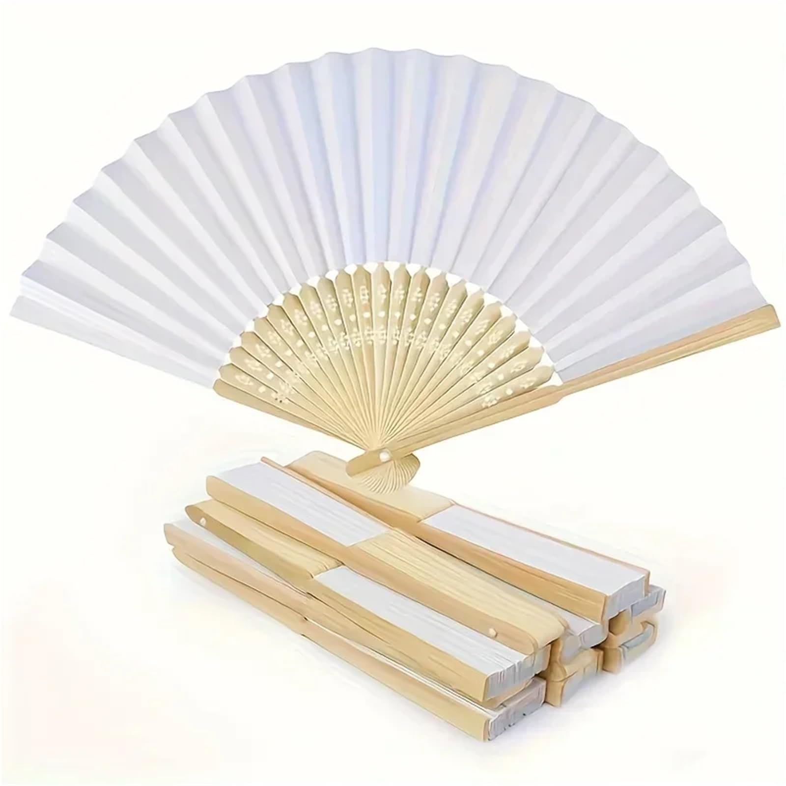 Fächer für Hochzeitsgäste, 50 Stück, weiß, faltbar, Papierfächer – DIY, tragbares Bambus-Design für Hochzeit, Geburtstag, Party, Dekoration und Geschenke, klassischer Akzent für Zuhause