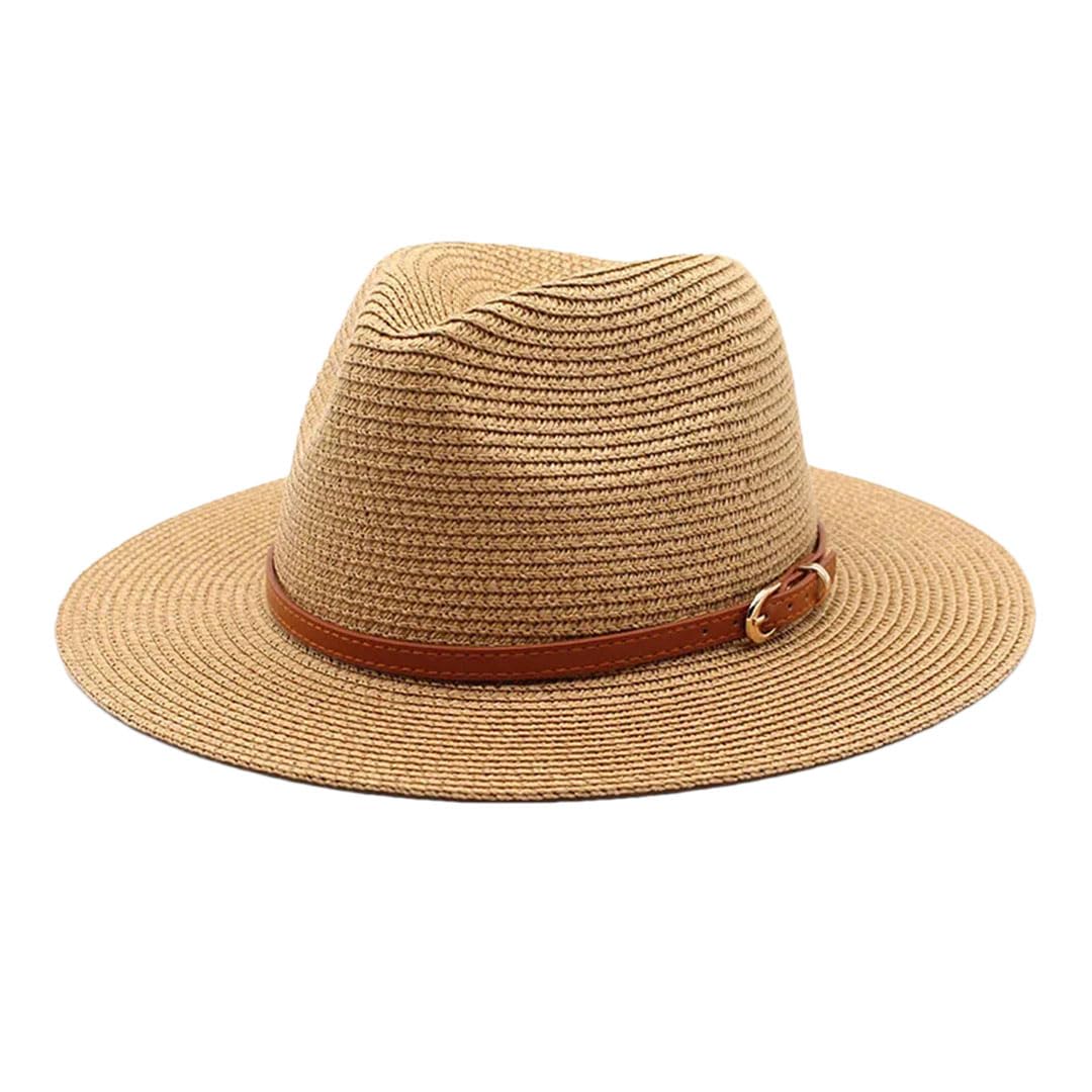 LCUVIMPEX Bucket Hats， Women's Wide Flat Brim Top Hat Straw Panama With Sun Protection And Belt Multicolor(Khaki)