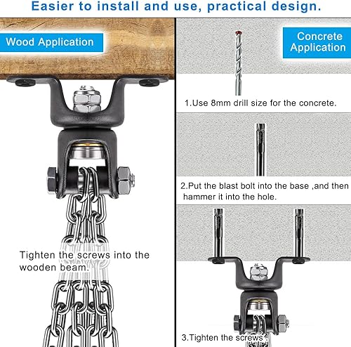 Miniatura 6 de BeneLabel Heavy Bag Ceiling Mount with Spring & Chains 360 Rotation Punching Bag Ceiling Hanger with Bearings Boxing Bags Holder Hardware with 2