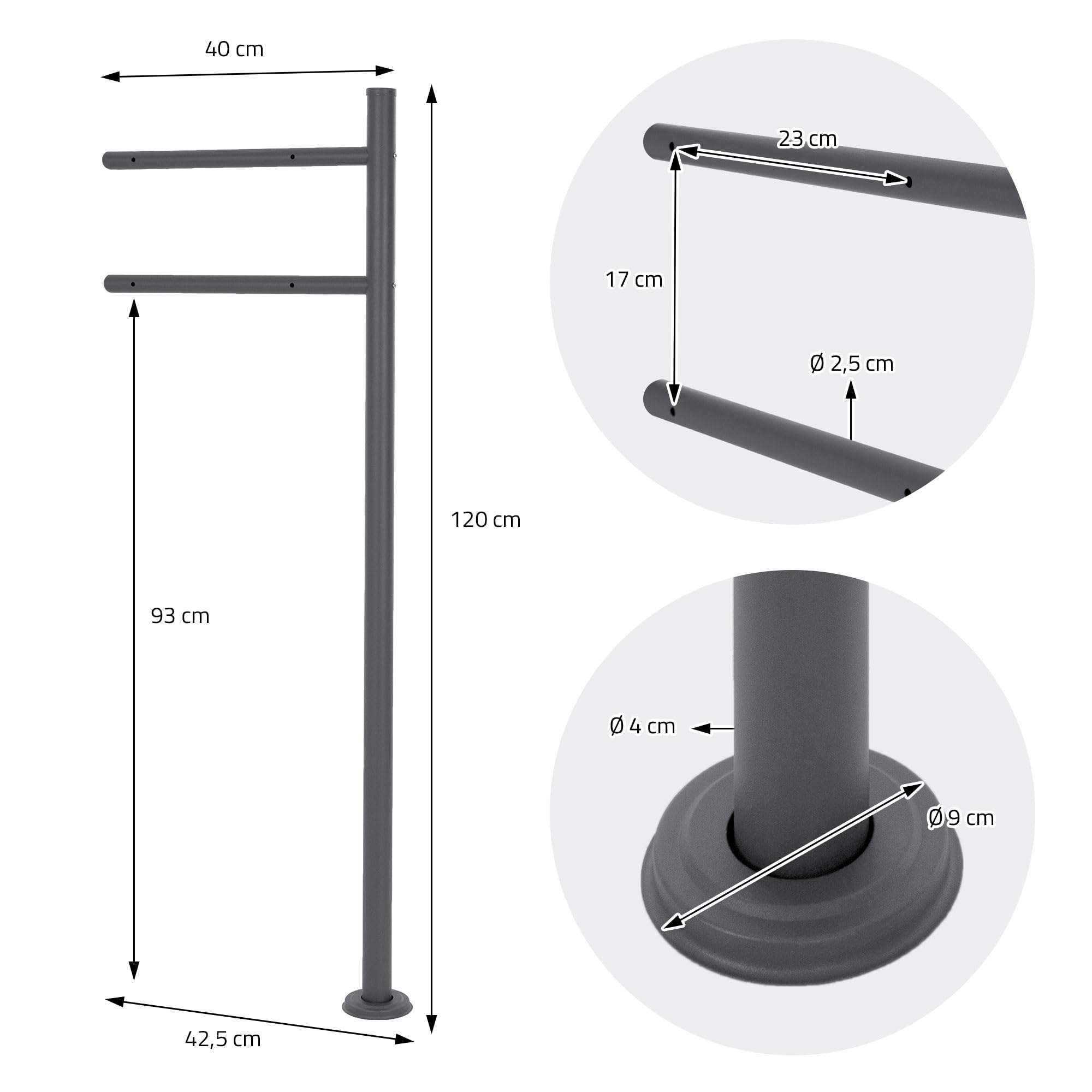 ML-Design Supporto per Cassetta delle Lettere in Acciaio Inox Verniciato a Polvere Antracite Altezza 120 cm Palo di Sostegno da Pavimento Cassetta Postale Stand Verticale Casella della Posta Moderno