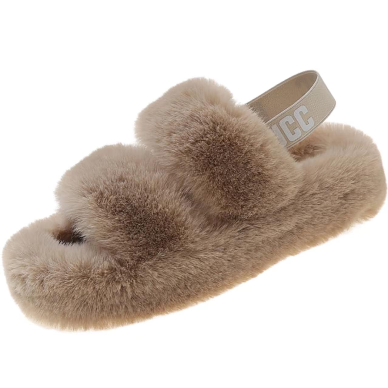 Women's Fuzzy Slippers Adjustable Fluffy Thick Sole Cozy Comfy Memory Foam Open Toe House Slippers Faux Fur Soft Plush Two Band Slides Anti-Skid