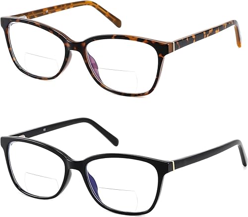 Gafas de lectura bifocales para mujer, luz azul, lectores de computadora, parte superior transparente, marco de ojo de gato, elegante, moda para