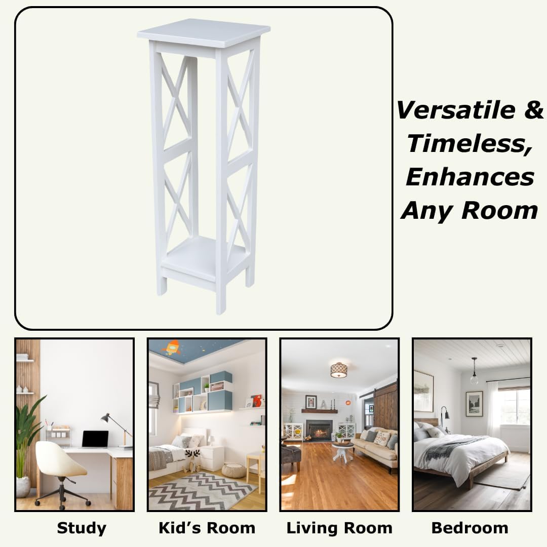 IC International Concepts, 36" X-Sided Plant Stand , Solid Real Wood, Sturdy Parawood, Snow White