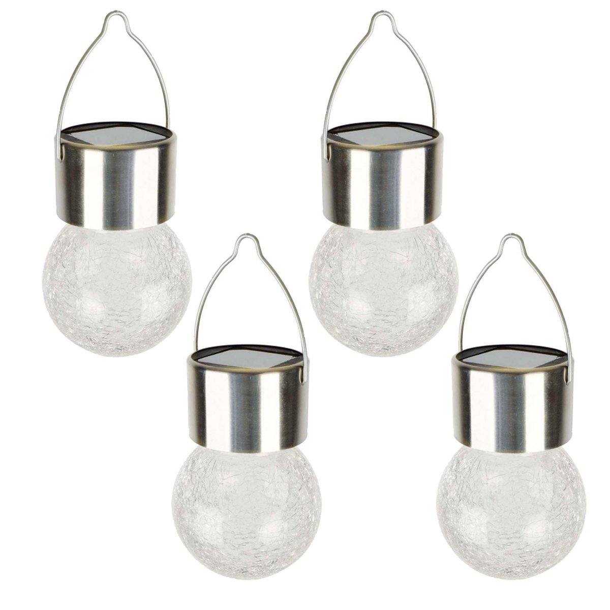 Set of 4 Color Changing & Warm White LEDs Crackle Glass Hanging Lights by SOLAscape