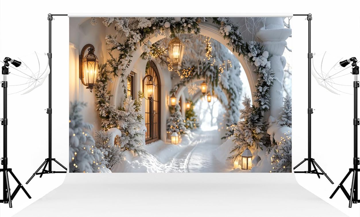 Kate 2,2 × 1,5 m sfondo fotografico natalizio albero di Natale decorazione di Natale archi parete corridoio grande scena neve bianca sfondo fotografico per Natale fotografo studio puntelli