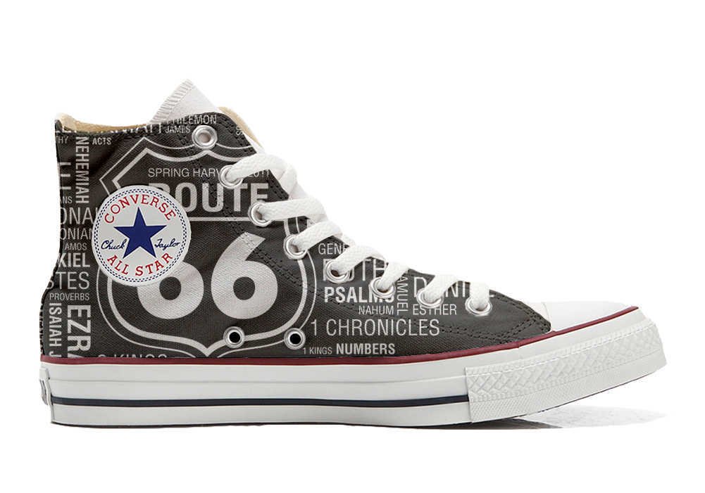 Sneakers Original, Customized with Printed Italian Style (Custom Shoes) Collection Vintage Art - Route 66 Black