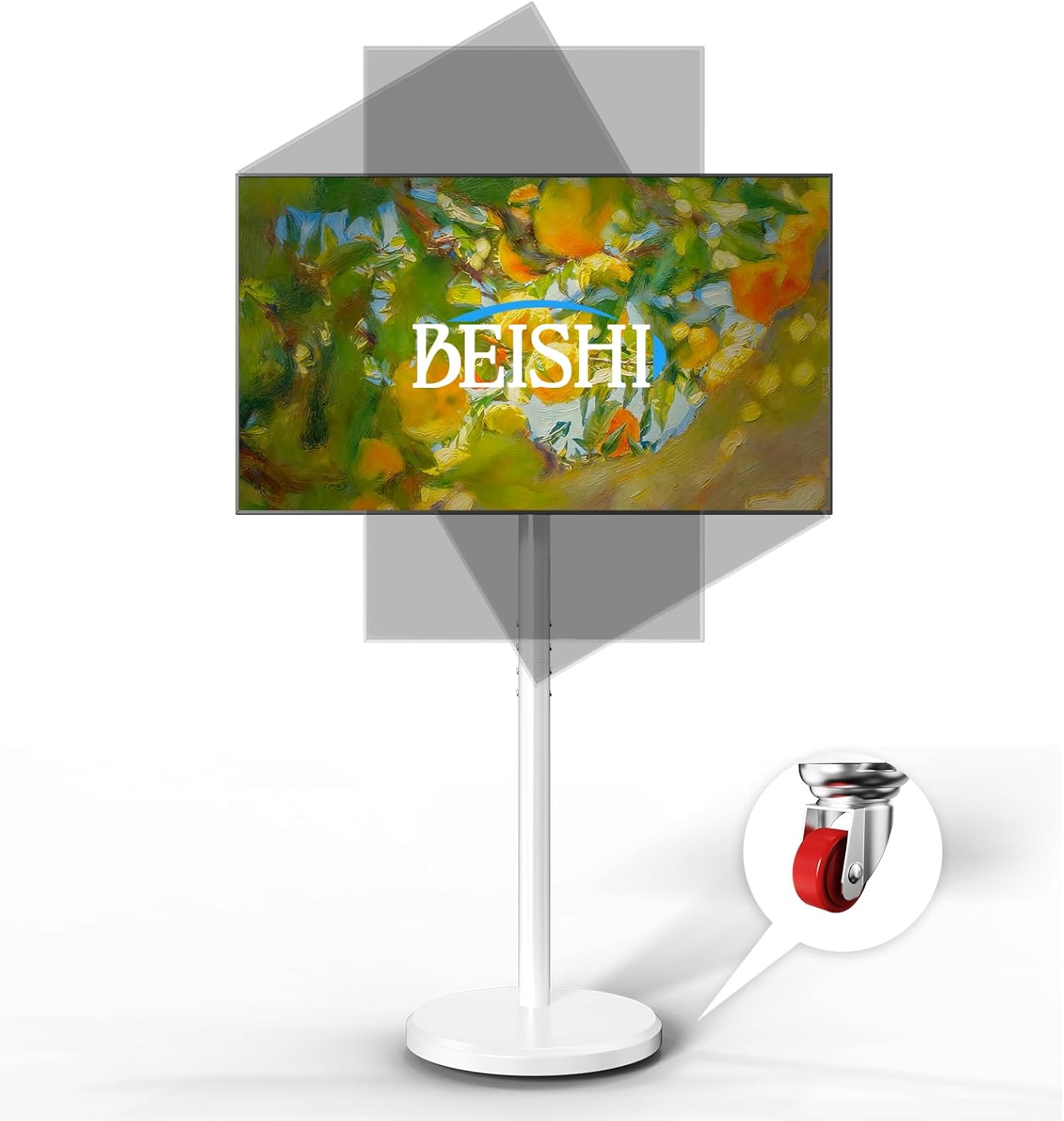 Small Mobile TV Stand for Most 10-48 Inches TV,Rolling TV Cart with Height Adjustable,±10° Tilt, 360°Swivel, ±30°Leveling,Max VESA 200X200mm,for Live Streaming,Home,Office (White, Style 1) Style 1 White