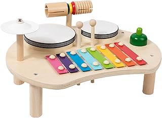 Kleinkind-Schlagzeugset, 5-in-1, aus Holz, abgerundet, pädagogisches Baby-Musikspielzeug mit Aufbewahrungsfächern, babysicher, aufschlussreiches Kinder-Musikinstrument-Geschenk, Baby-Schlagzeugse