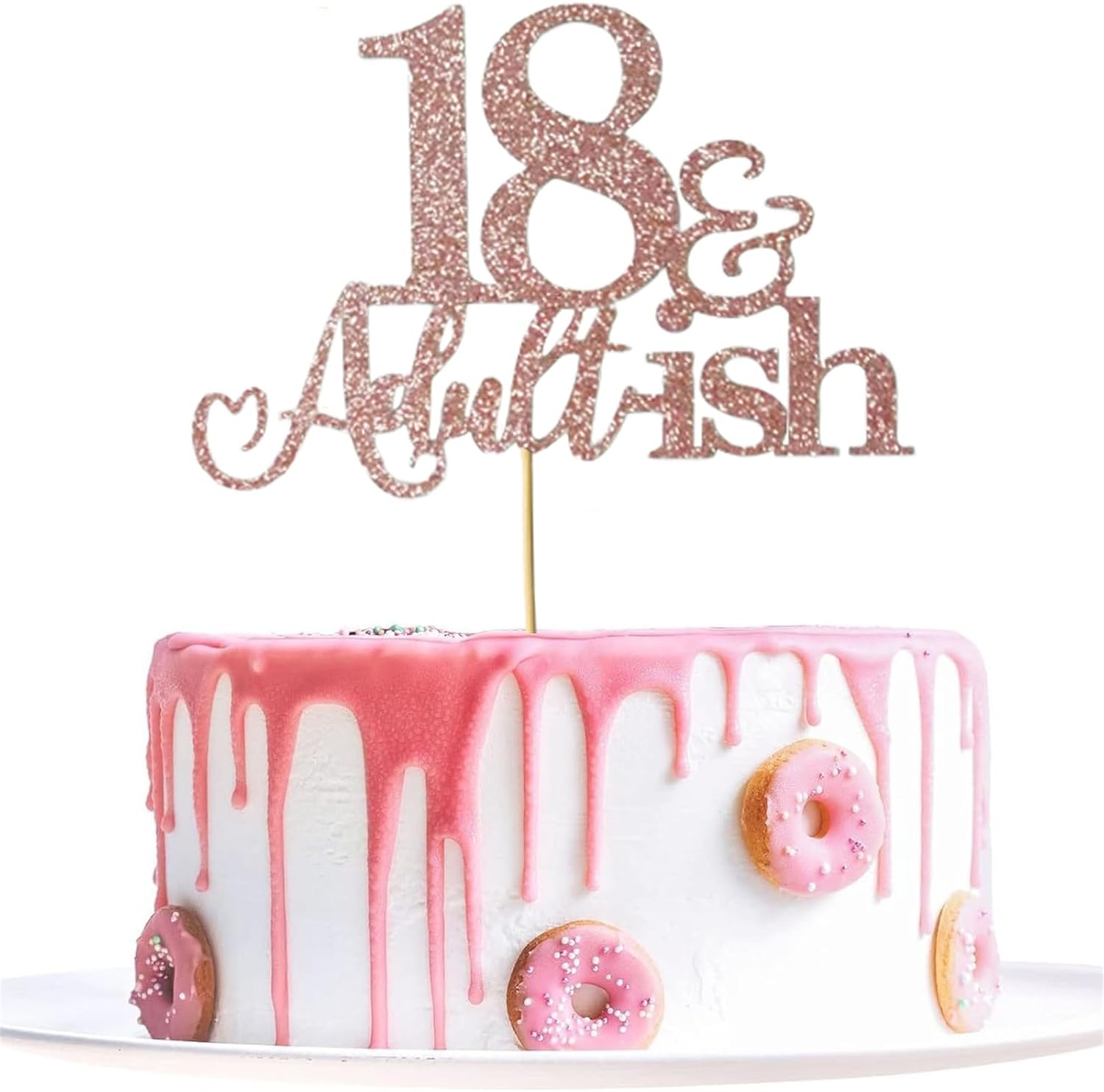 18th Adultish Cake Topper Happy Birthday Cake Toppers Rose gold Glitter for Eighteen Birthday Party Time To Adult Cake Decorations 18th Boys Girls Happy Birthday Party Decorations Supplies