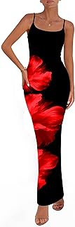 Womens Floral Maxi Dress Summer 2025 Sexy Spaghetti Strap Slip Bodycon Mesh Beach Vacation Dresses - Buy now