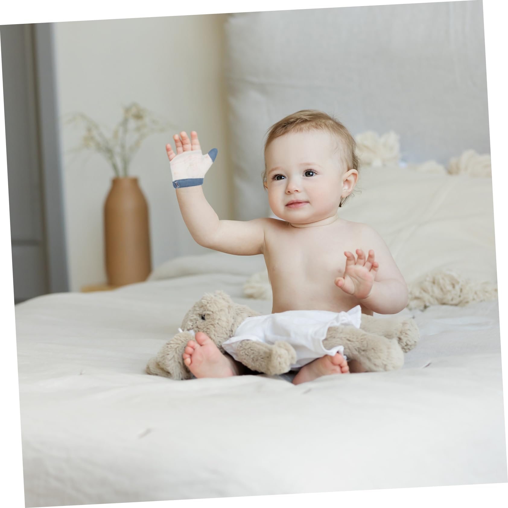 Guanti Antisucchiamento Dito per Bebè, 2 Paia in Nailon Bianco | Riutilizzabili e Resistenti All’usura, Taglie 6-10kg, 9-15kg e 15-22, 5kg