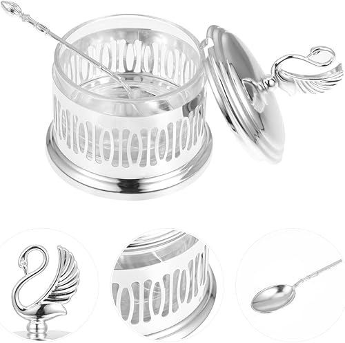 Miniatura 6 de BESTonZON tarro de vidrio azucarero de vidrio recipientes de coctelera de queso dispensador de condimentos: cisne