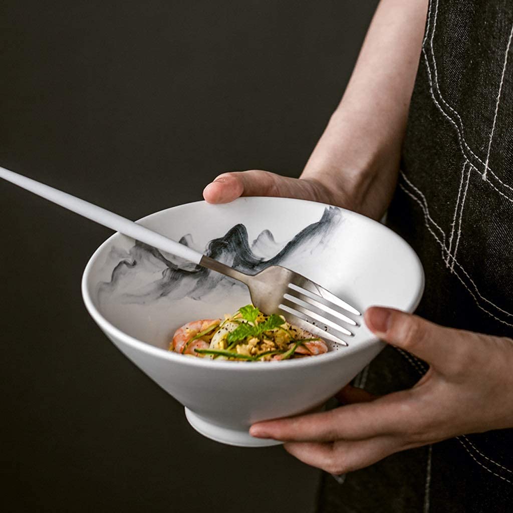 Bol en céramique ， Bol à ramen japonais en céramique de 5 pouces Bol à soupe de 7 pouces Bol à nouilles au boeuf créatif Bol à riz chinois Bol à salade Noodle House Vaisselle Bol à dessert domestique