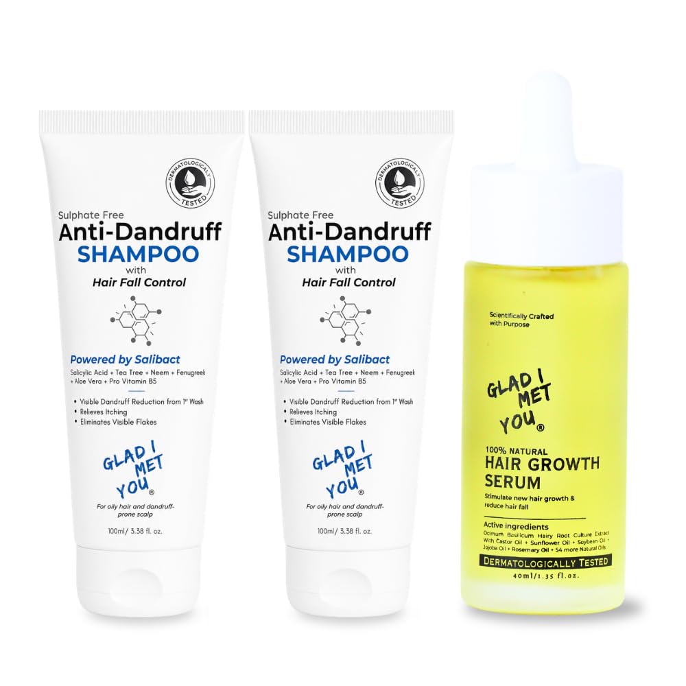 Anti Dandruff & Hair Fall Control Shampoo (2 x 100ml) + Hair Growth Serum (40ml) | Tea Tree, Neem, Rosemary & Bhringraj | Reduces Flakes & Hair Fall | Sulphate Free | Pack of 3 (240ml)-image-36
