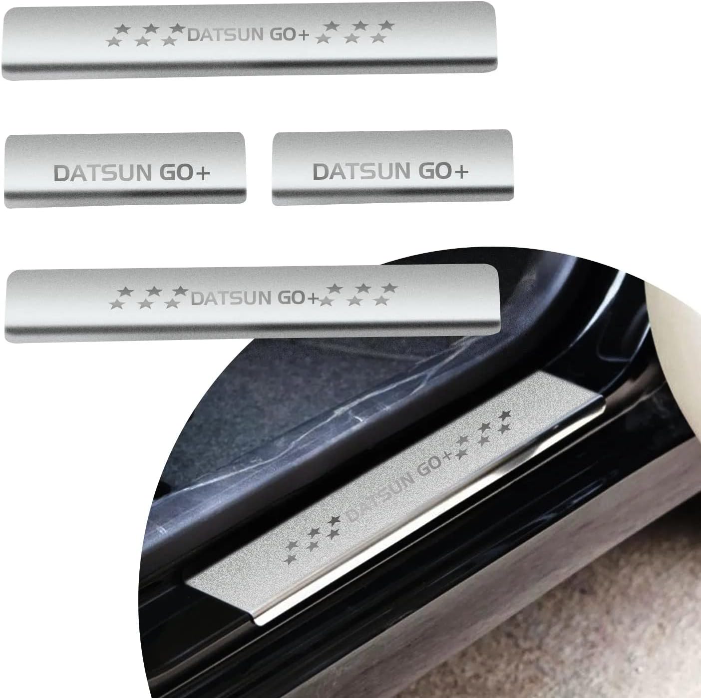AC Door Sill/Foot Step Stainless Steel Scuff Plate Plates Compatible with Datsun GO+ (Set of 4 Pcs)