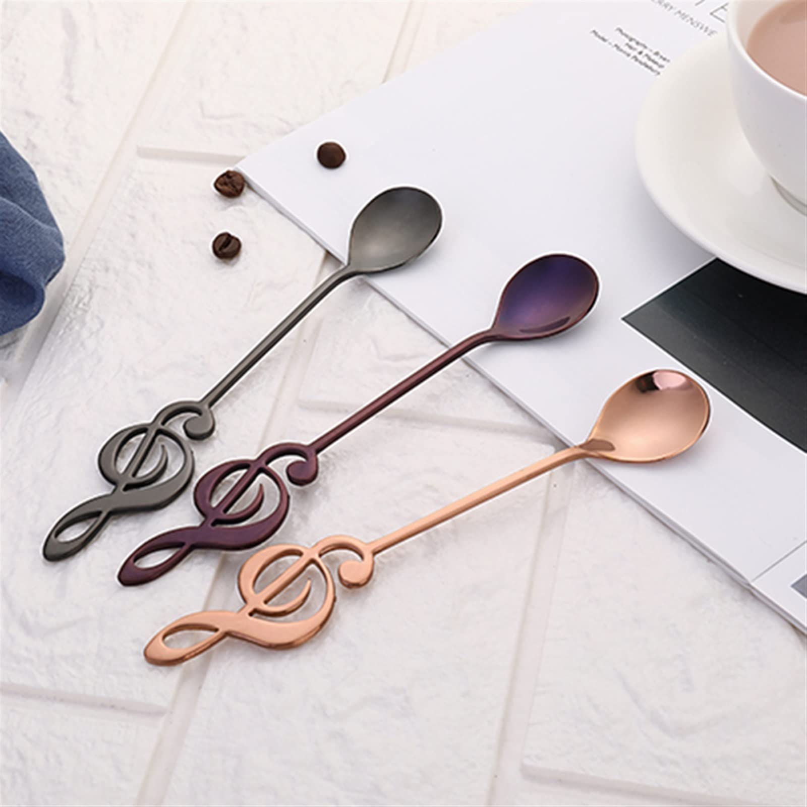JINGYAN Cucchiaini da caffè 304 Stainless Steel Spoon Musical Notes Coffee Stirring Mug Music Bar Ice Cream Creative Cutlery Tableware(A)