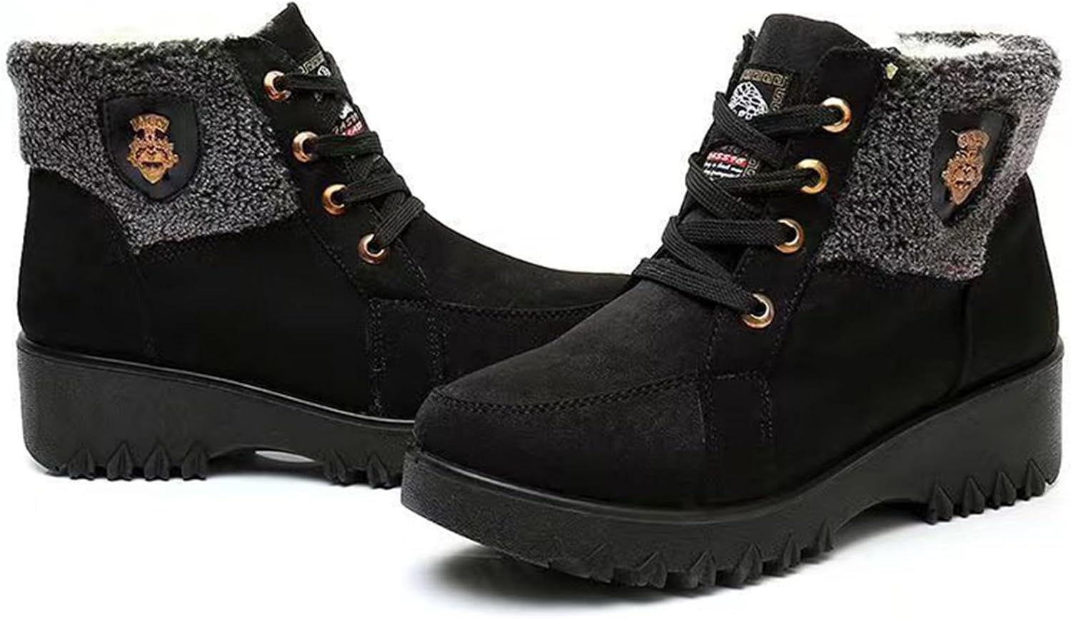 Winter Ankle Boots for Women:Fashion Warm Fur Lined Ankle Booties Lace up Slip on Outdoor Hiking Walking Footwear Shoes