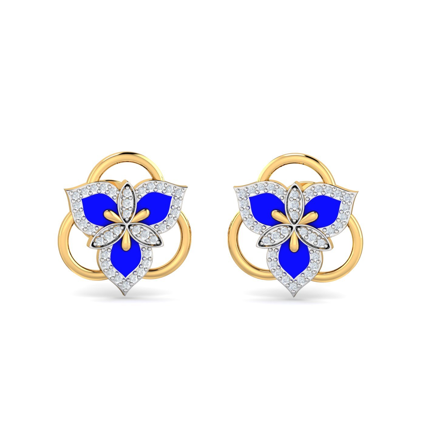 14KT Yellow Gold Diamond Treble Enamel Stud Earrings for Women-image-39