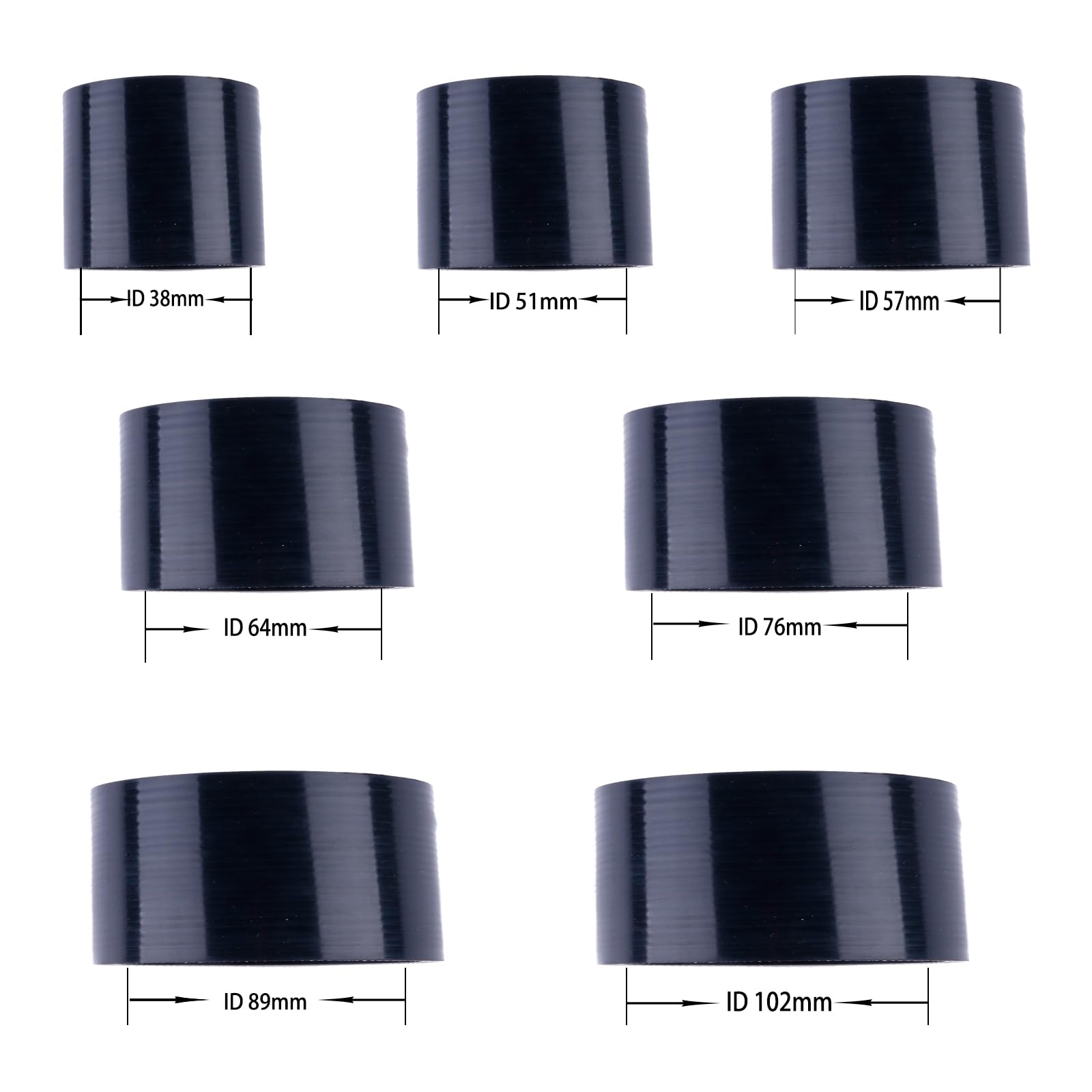 Silikonowy reduktor prosty wąż łączący, ID38, ID51, ID64, ID76, długość 3″ (76 mm), 4-warstwowe wzmocnione turbo/intercooler/rury dolotowe przemysłowe hydrauliczne (3 cale, czarny)