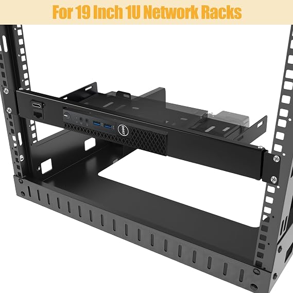 19 Inch 1U Mini PC Rack Mount with RJ45 CAT6 Port & HDMI Port, Compatible with Dell OptiPlex Micro Lenovo Tiny and HP Desktop Mini,Heavy-Duty Hinged Server Shelf