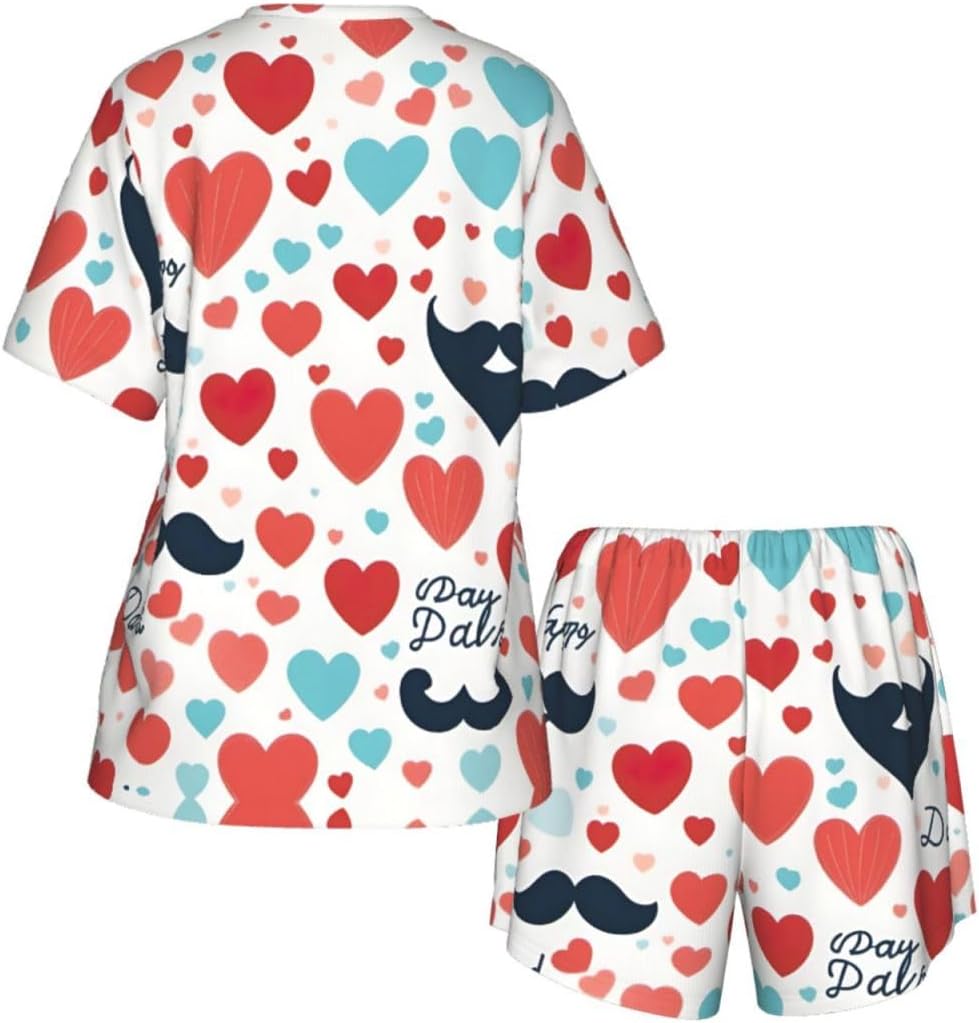 Fathers Day Love Dad Print Cute Short Sleeve Pajama Set For Women Casual Loungewear With Pockets Four Seasons S-3xl