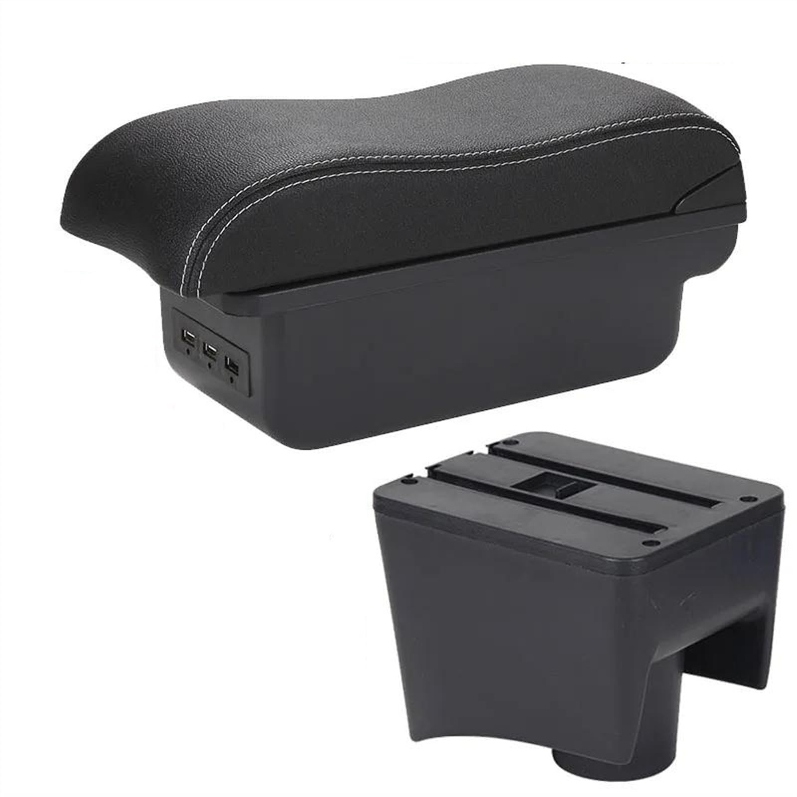NOHEEU Car Armrest Box 2012-2018 Storage Curved Surface Leather For POLO Mk5 6R For Vento(B3 Black white 3USB)