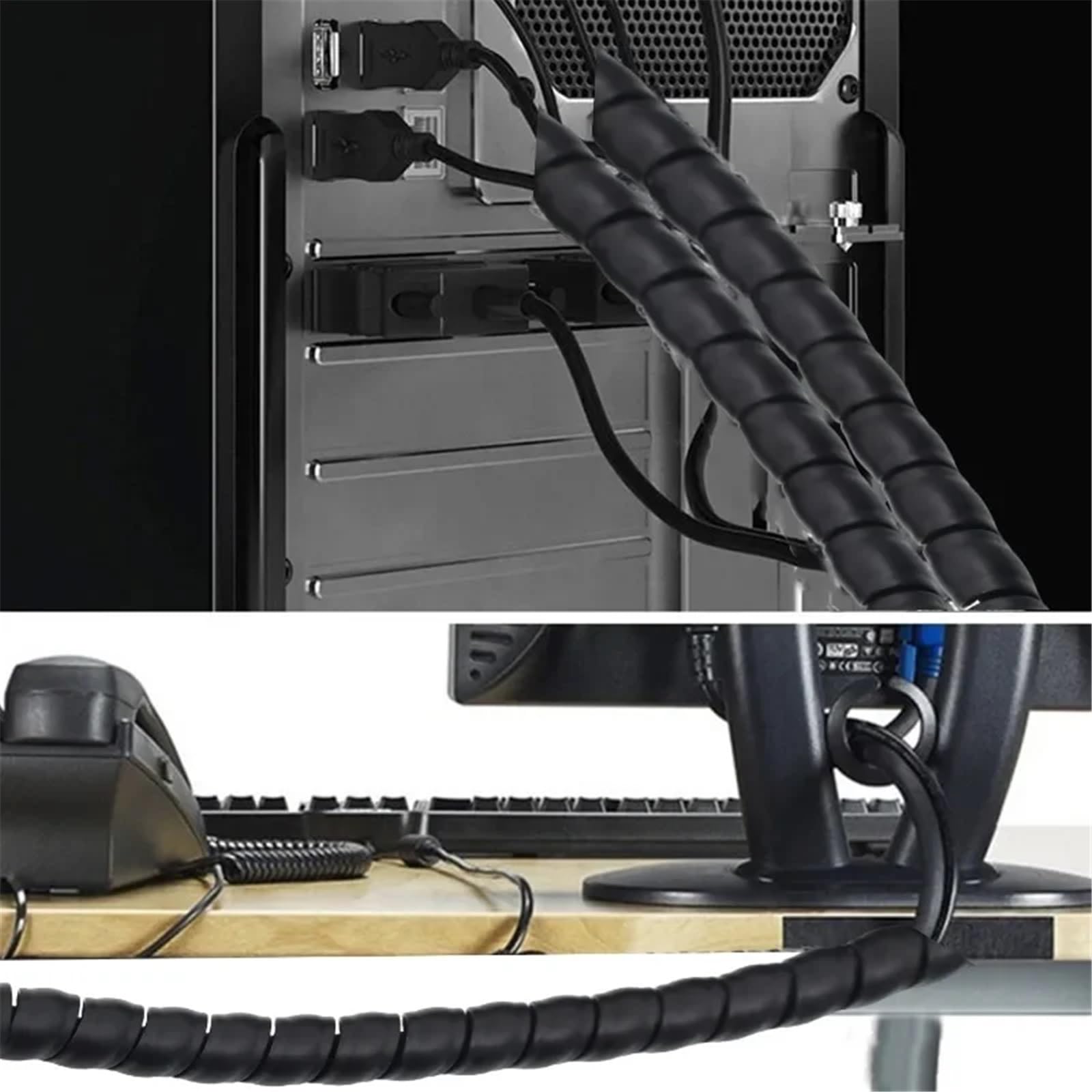 Kabelschlauch Schwarz Spiralkabel-Drahtwickel, Computerkabel-Management, Wickelschlauch, Flexible Schutzhüllen, Büro-Organizer-Abdeckung(10mm,10m (5pcs))