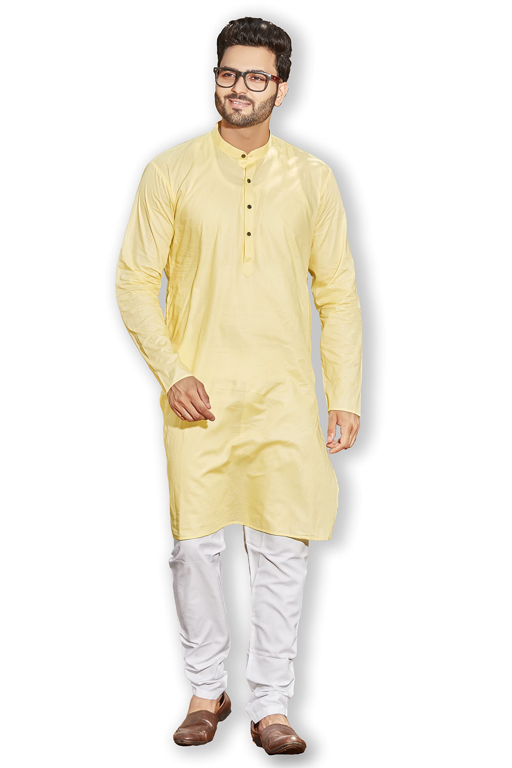 AuthenticsClassic Cotton Ice Collection Kurta Pyjama set, Yellow, Regular Fit