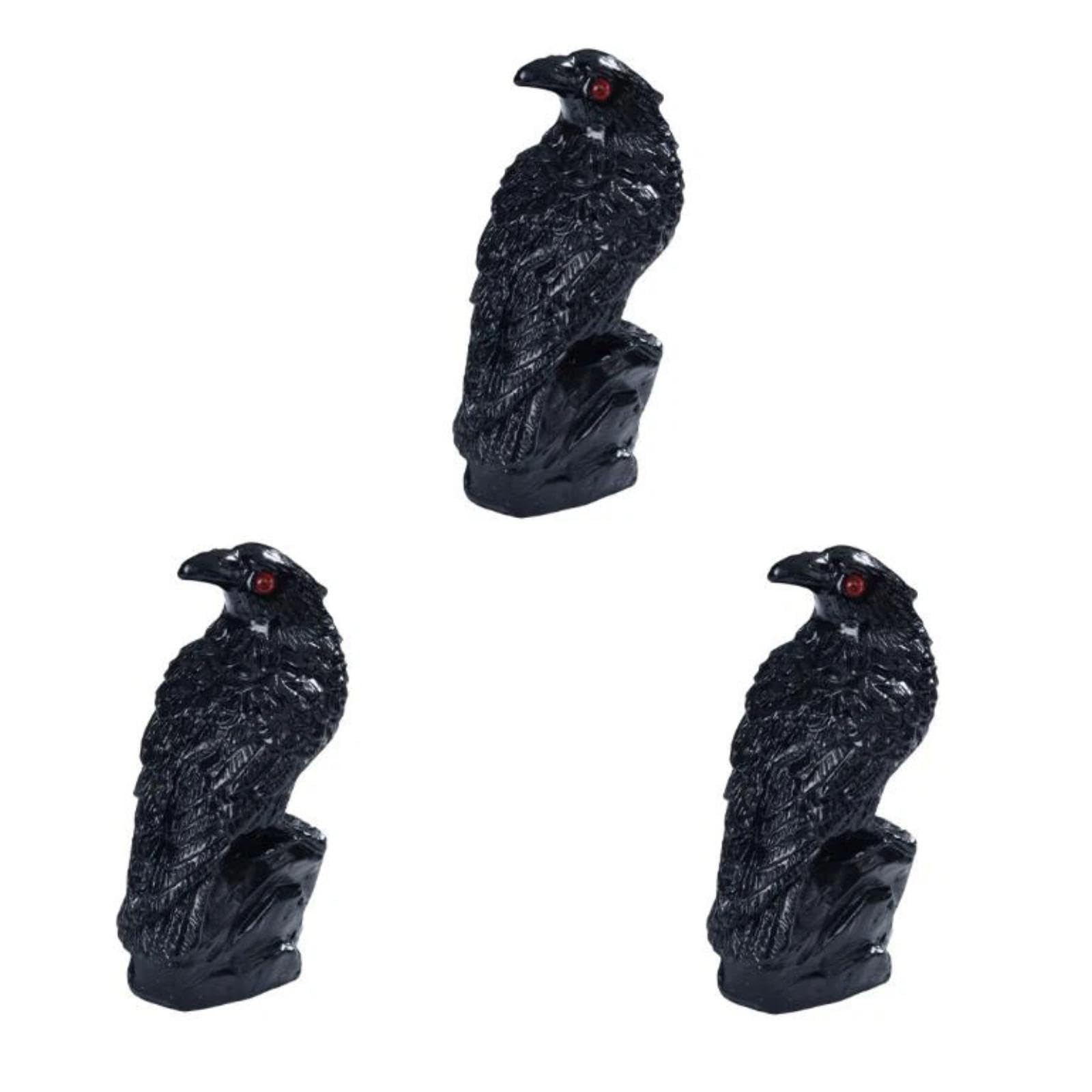 BYUWFGF 3 Pcs Mini Resin Skull Crows Bulk Black Raven Figurines, Realistic Gothic Miniature Decor for Halloween Displays, Dollhouse Home/Garden Scene Ornament Photography Prop Horror Atmosphere