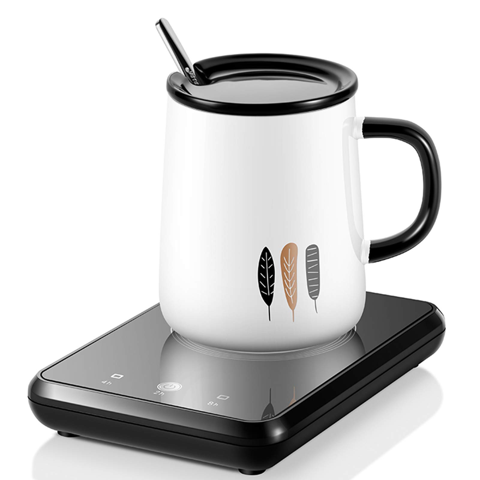 Réchauffeur Pad Tasse Électrique de Bureau Thé Café Tasse Contrôle D'écran Tactile, Réchauffeur de Tasse de Café, Imperméable, Résistant à l'usure et Facile à Nettoyer,Noir,Cups and Pads