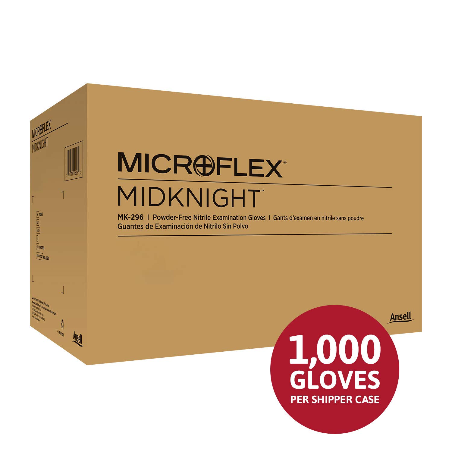 Ansell MICROFLEX MidKnight MK-296 Exam Standard Gloves - Size L, Black (Case of 1000)