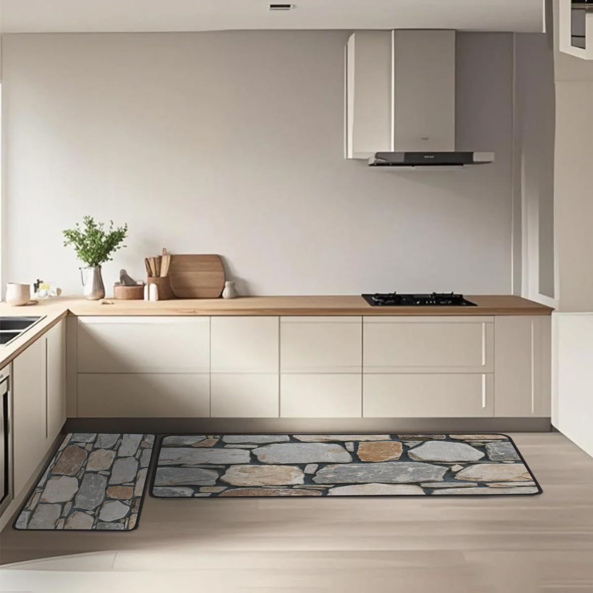 Anti Fatigue Rock Mosaic Kitchen Mats for Floor 2 Piece Set, Waterproof Non Slip Boho Kitchen Floor Rugs, Comfort Standing Mat for Sink Laundry & Home Kitchen 17"x47"+17"x29"