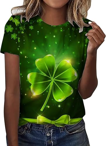 St Pattys Day Shirts for Women Soft St Paddys Day Shamrock Clover Leaf T Shirts Tee Tops Novelty Funny Tshirts Blouse