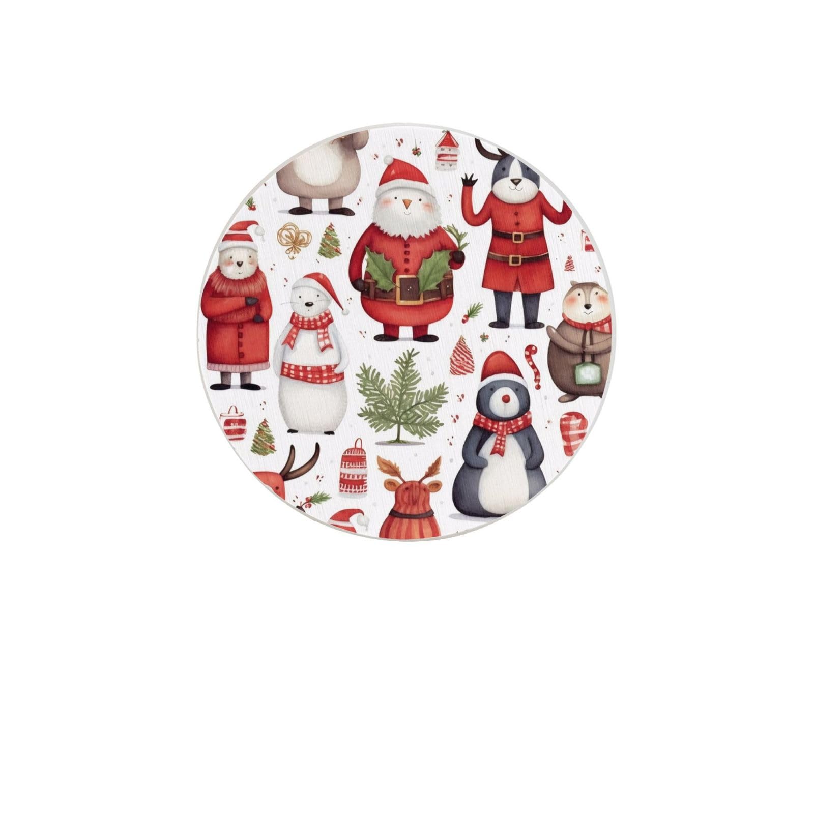 Christmas Santa Claus Absorbent Drink Coasters Diatomaceous Round Coaster 4 Inch Reusable Cup Coasters Set 4pc