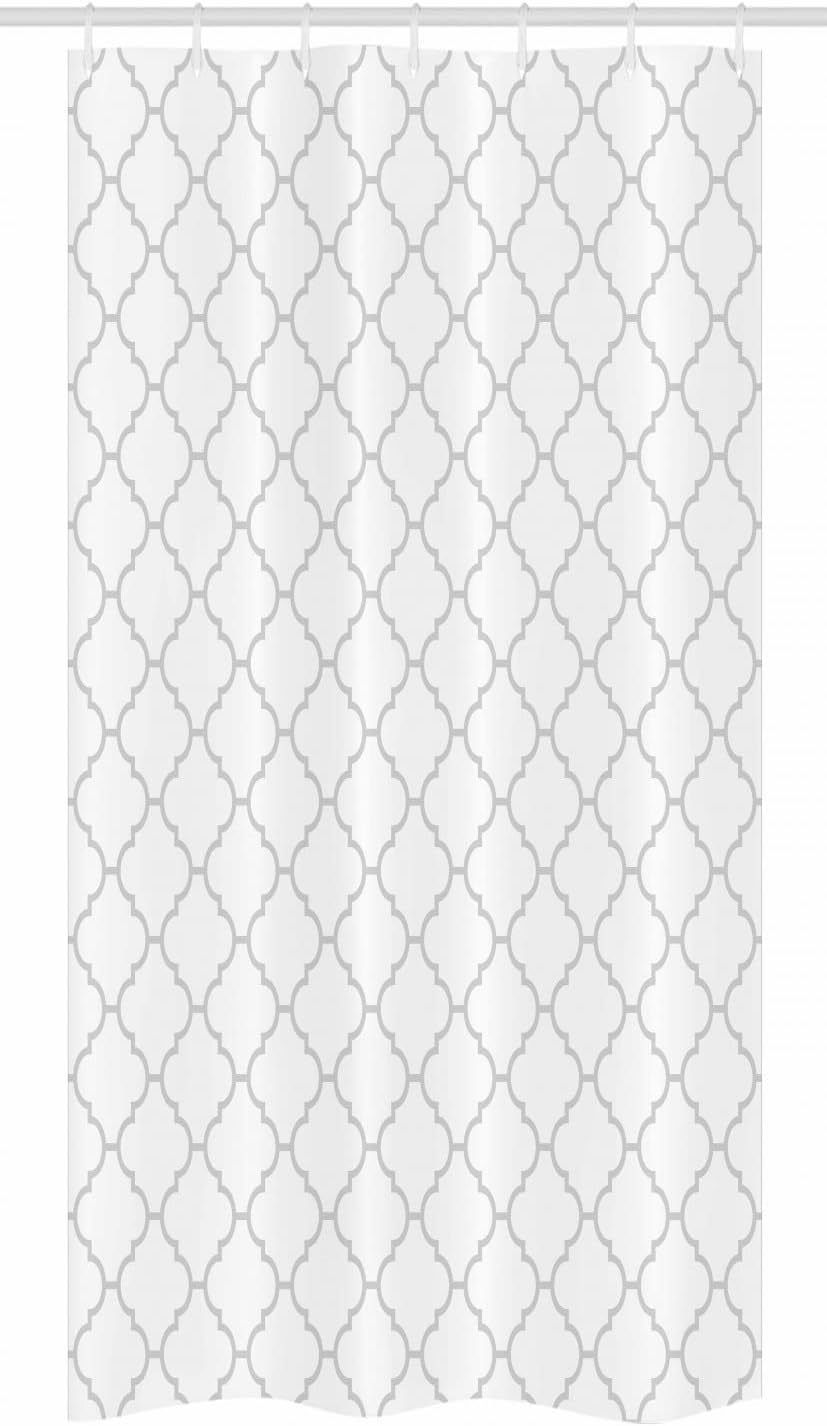 Ambesonne Grey Shower Stall Curtain with Hooks, Simple Monochrome Geometric Linked Forms on Plain Background, Hotel Quality Washable Fabric Modern Decor Set for Bathroom, 36" W x 72" L, White Gray