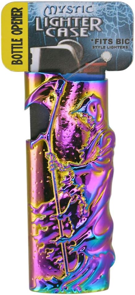 Iridescent Metal Lighter Case for BIC Lighters, Lighter Protector and Bottle Opener - See No Evil