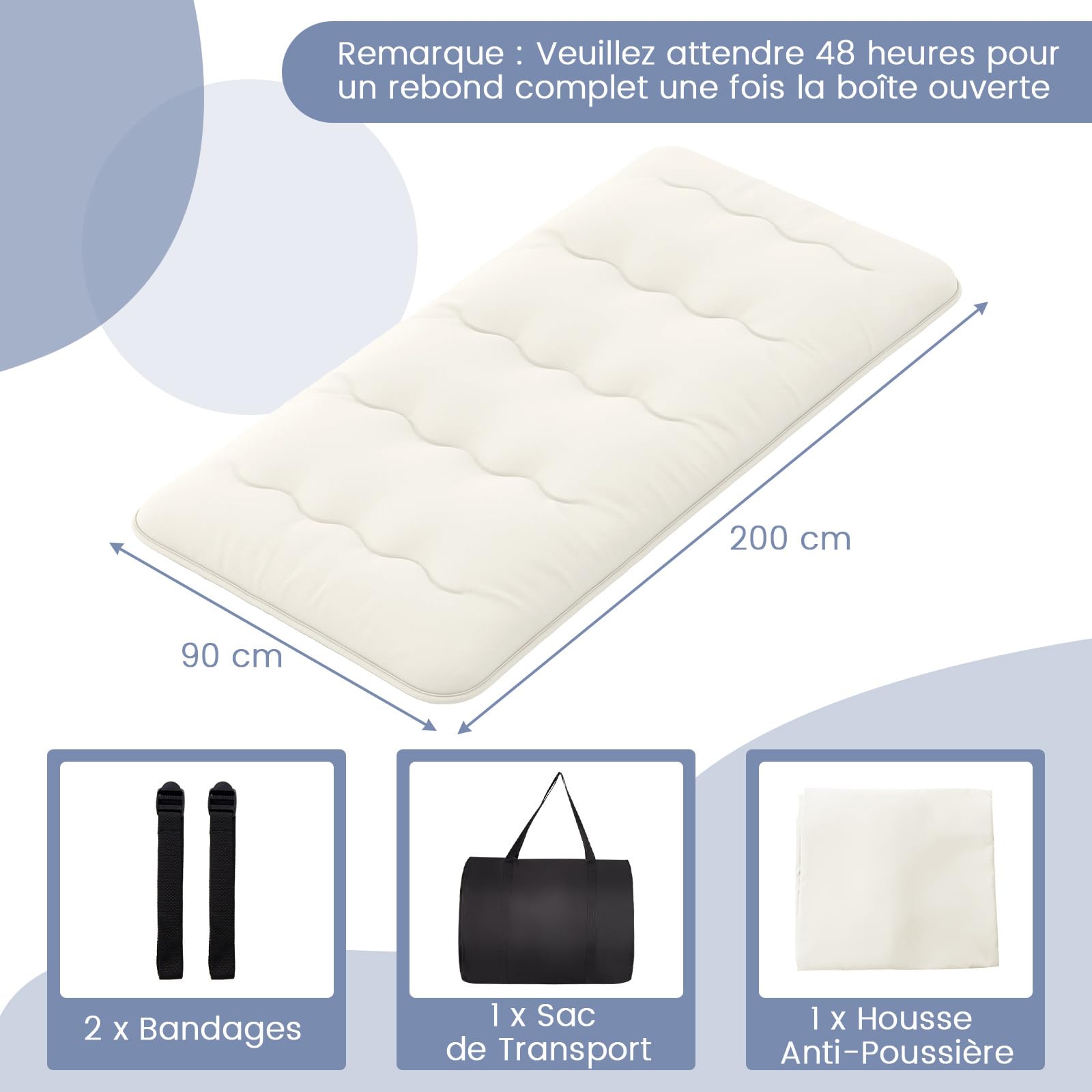 COSTWAY Matelas Futon Portable Pliable, Matelas Futon Japonais 90 x 200 cm, Housse Lavable, Matelas de Sol avec Sac de Transport, pour Le Camping, Les Voyages, d'Invités (Beige)