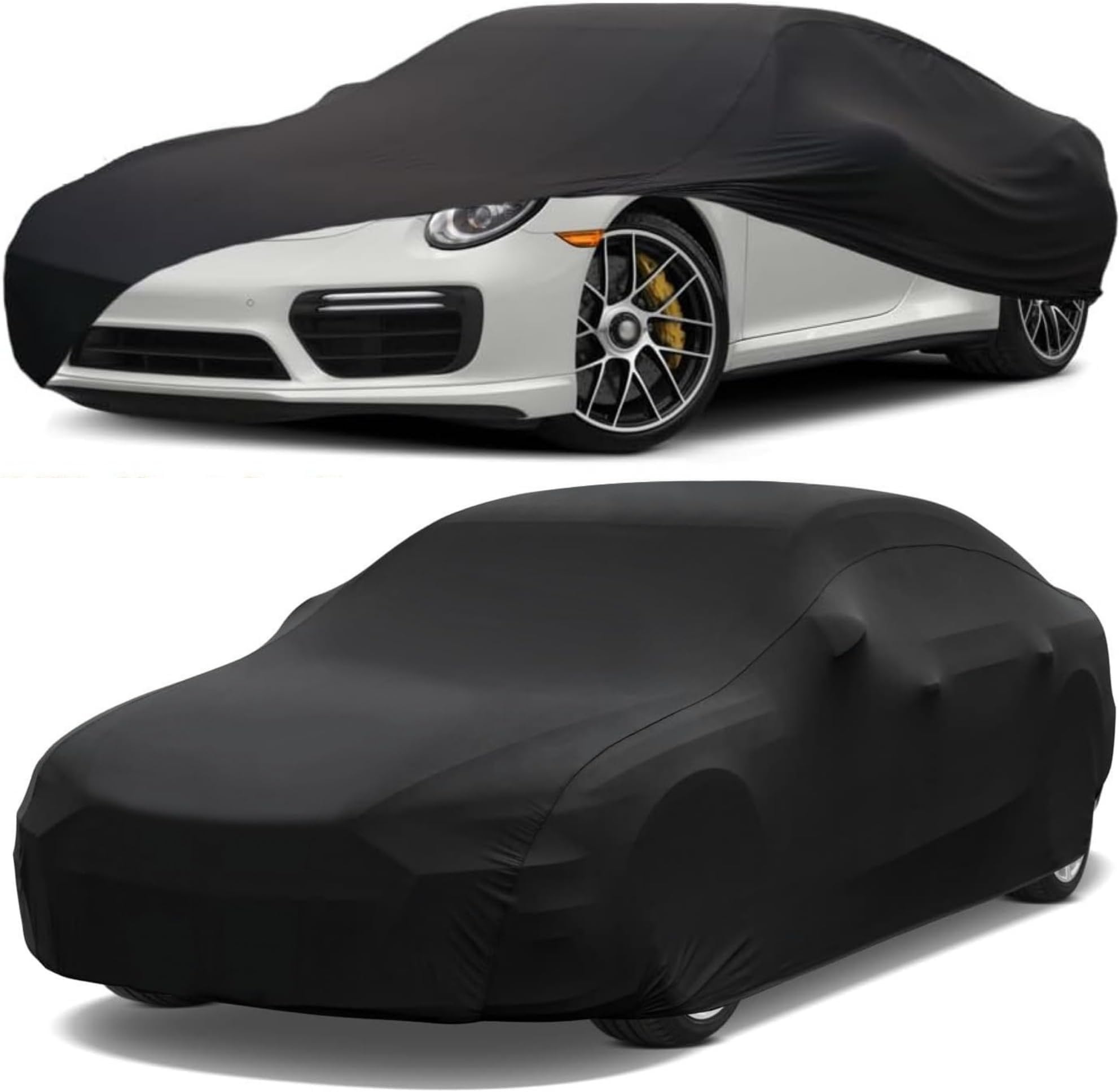 JanYooIndoor Car Cover Soft Stretch, Sedan Dust-Proof Protection Full Car Cover Anti-UV Scratch Resistant for Underground Garage, Car Show, Universal Fit 490-525cm(Black)