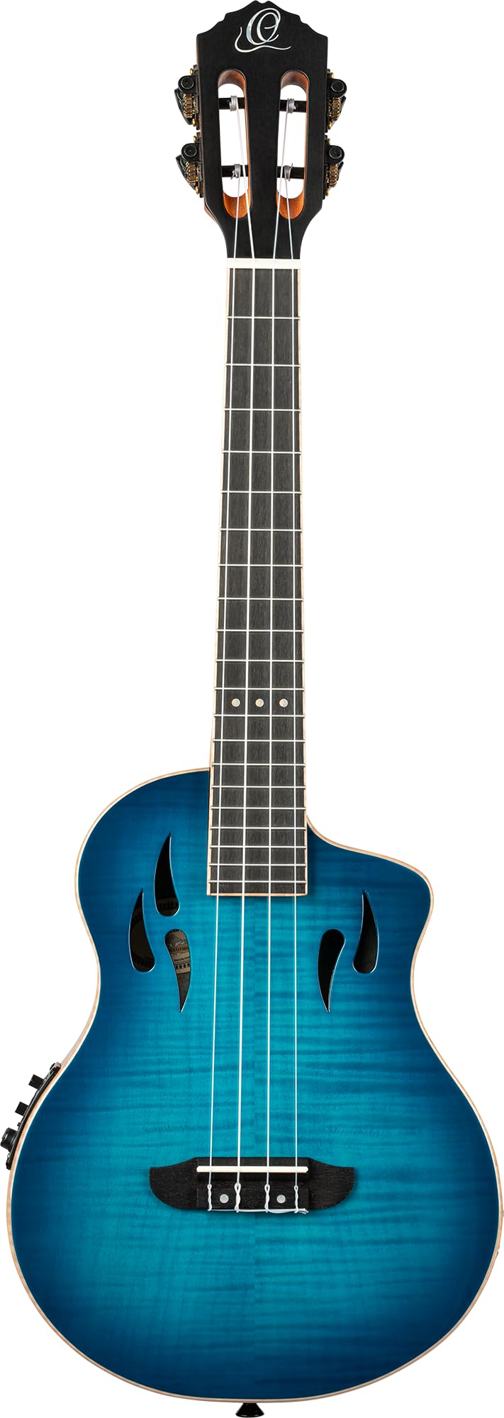 Ortega Guitars Tenor Ukulele Elektro-Akustisch – Massiver Korpus – Tourplayer Series – Inklusive Gig Bag – Geflammter Ahorn/Okoume, Blau (RTPX-U-FMA)
