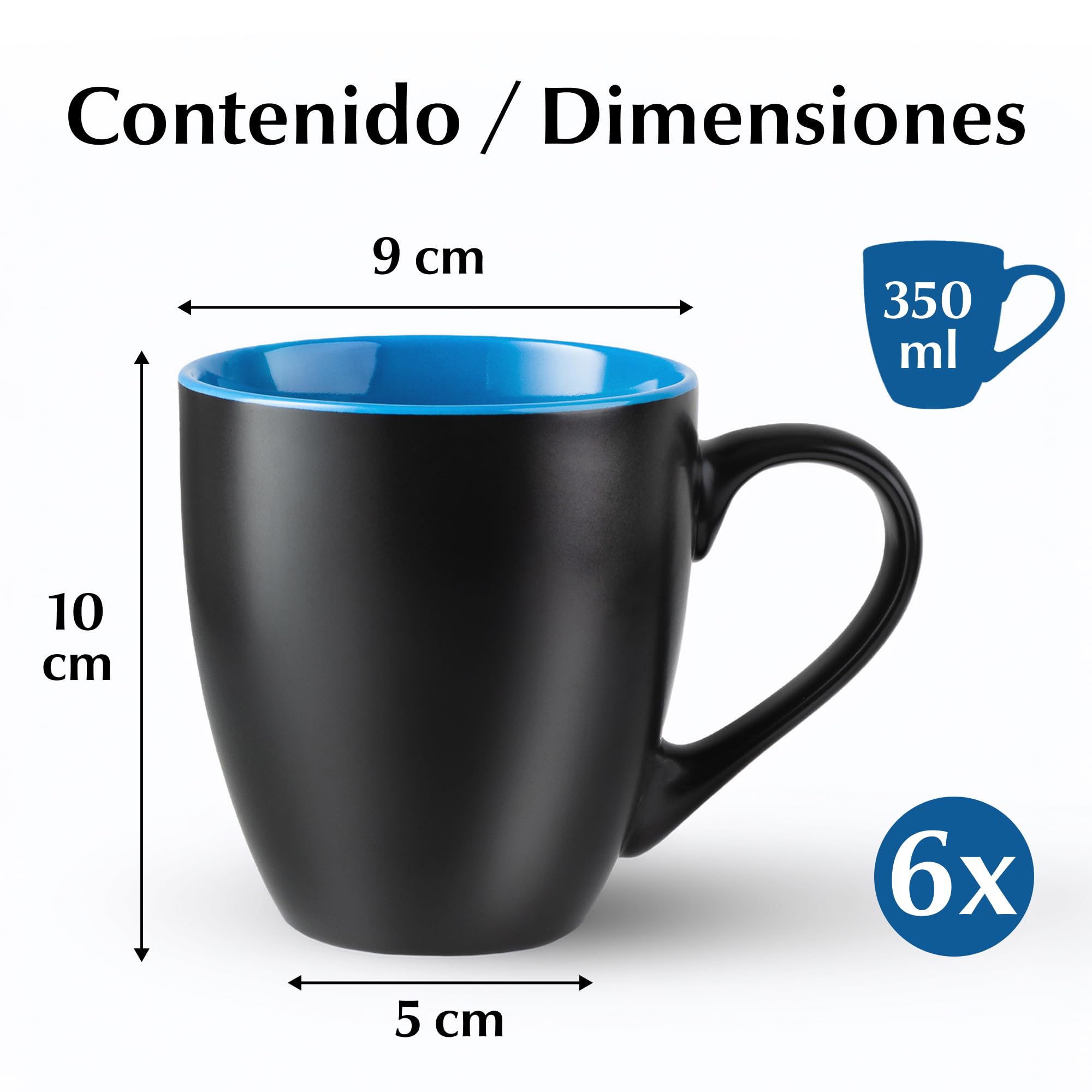 MIAMIO - 6 x 350 ml Juego de Taza de Café/Copa de desayuno - Le Papillon Colección (Negro-Azúl) — view 4