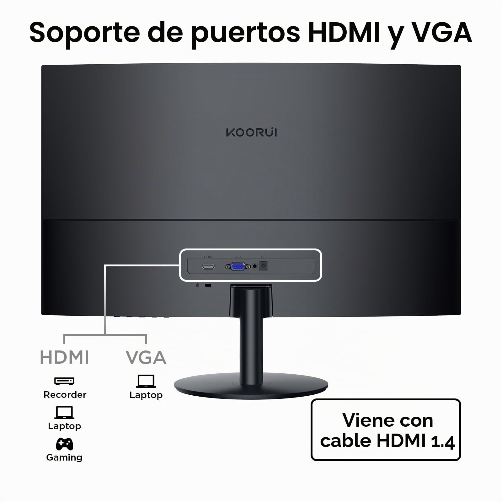 KOORUI 27" Monitor Curvo 75Hz Pantalla Full HD VA 3000:1, 27N5CA | 1920 x 1080, Curvatura 1500R, HDMI 1.2, VGA, antirreflejo, inclinable y tecnología Eye Ease negro