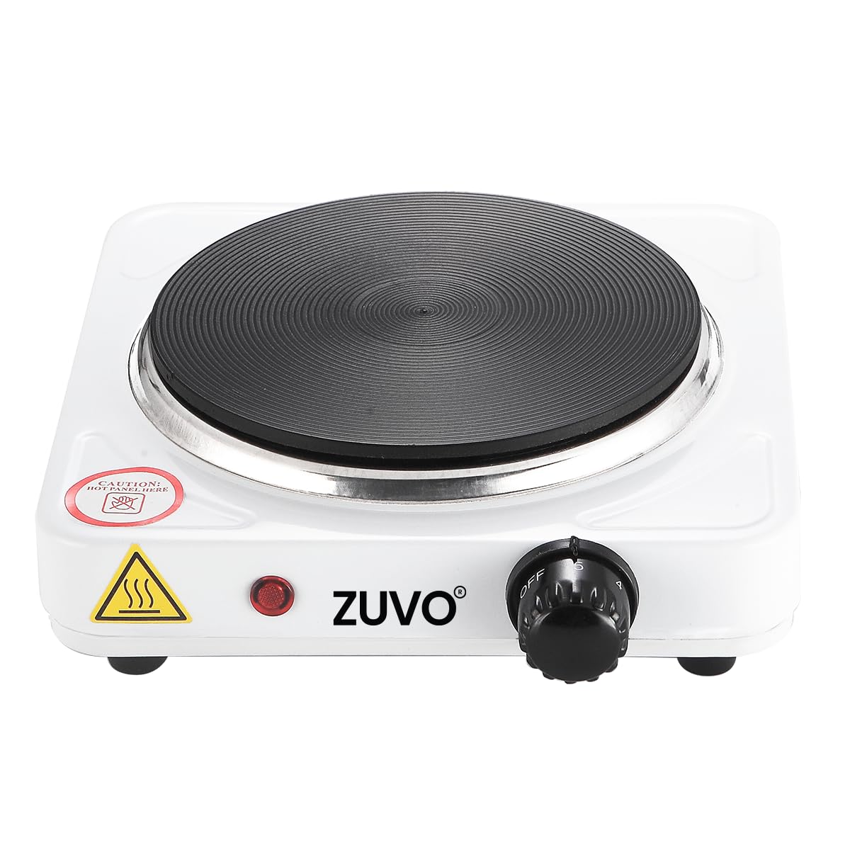 Zuvo 1500W Single Hot Plate – Portable Electric Hob with Adjustable Thermostat | Cast Iron Heating Ring | Single Electric Hob for Camping, Student, Caravan & Home (White)