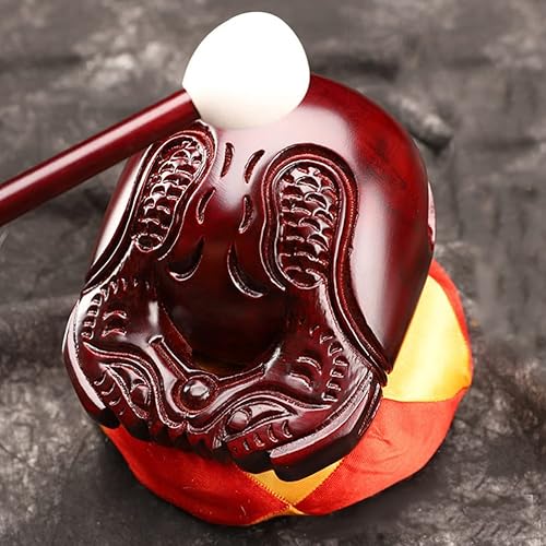 Miniatura 7 de ERINGOGO Mokugyo con mazo y alfombra, bloque de templo de madera de alcanfor de pez, instrumento de percusión de meditación de tambor zen