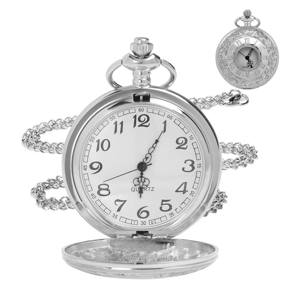 Modern Quartz Pocket Watch with Chain, Vintage Pocket Fob Watches as Gift for Man, Roman Numerals Stylish Design for Birthday, Anniversary, Christmas, Father's Day-image-16