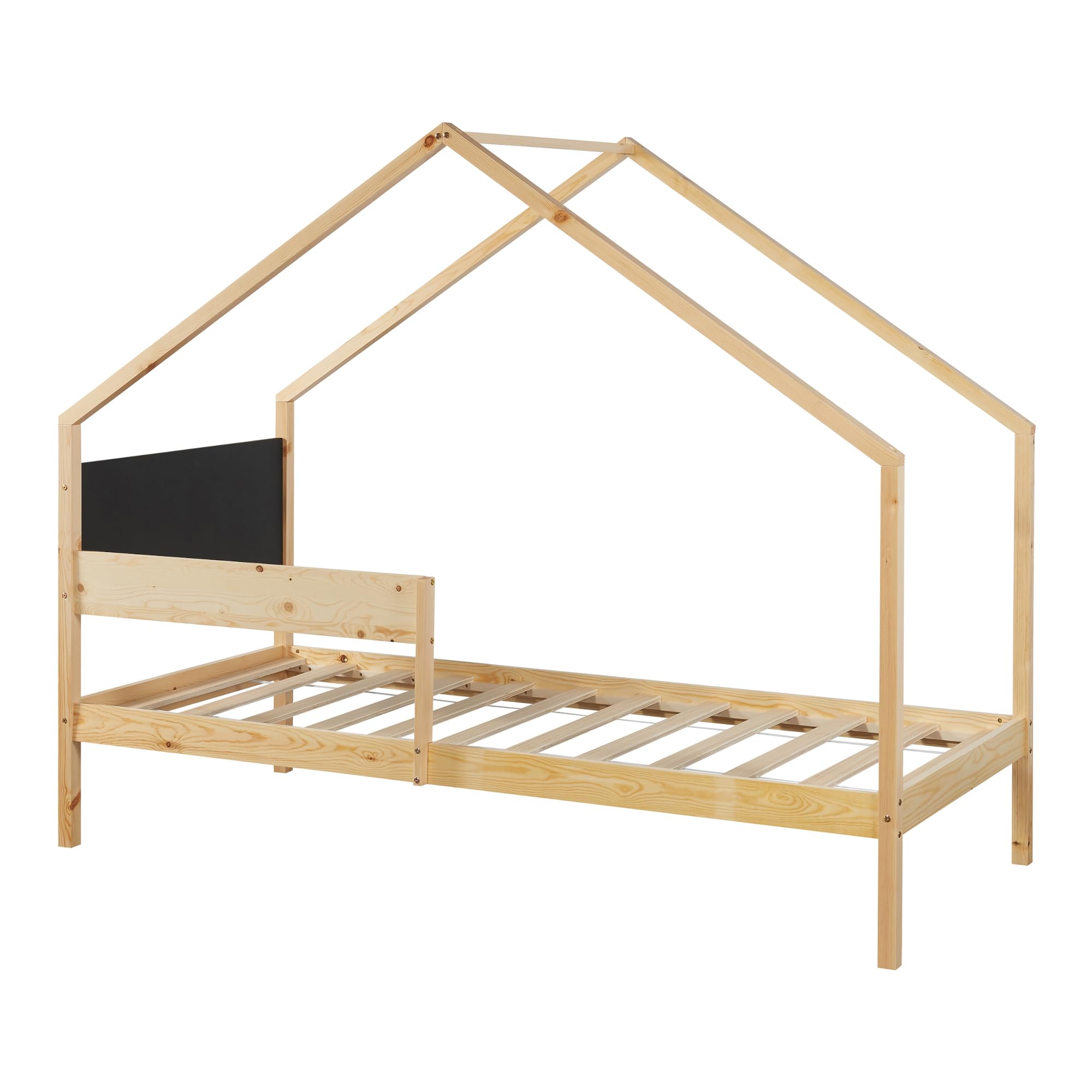 [en.casa] Letto Casetta Doppio Posto per Cameretta Bambini con Secondo Letto Estraibile Posti Letto a 90 x 200 cm Struttura in Legno di Pino Naturale