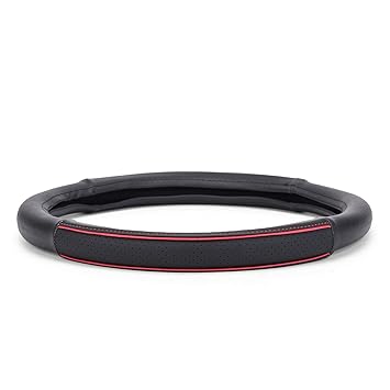 Hi Art Faux Leather Car Steering Wheel Cover Compatible for Hyundai Creta, [ExtraGrip2piping90, Black and Red]