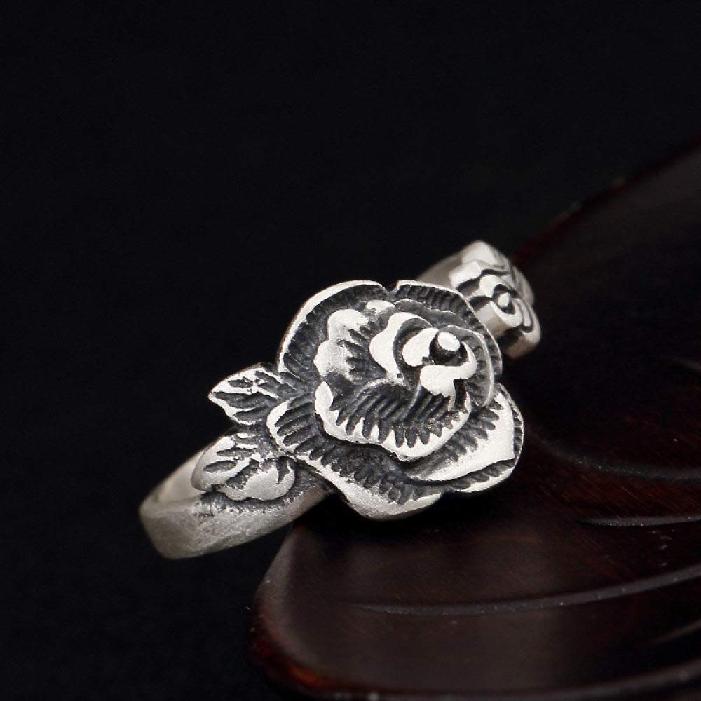 Bague rose mate en argent S925 ajustable et originale faite main