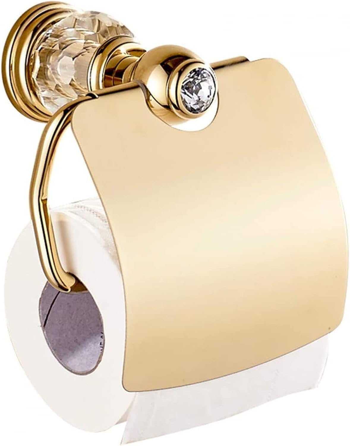 レトロなトイレットペーパーホルダー アルミニウムトイレットペーパーホルダーバスルームペーパーロールホルダー 蓋付きのアンティークウォールマウントドリルウォールマウント ゴールド クリスタルベース 日本最大のブランド