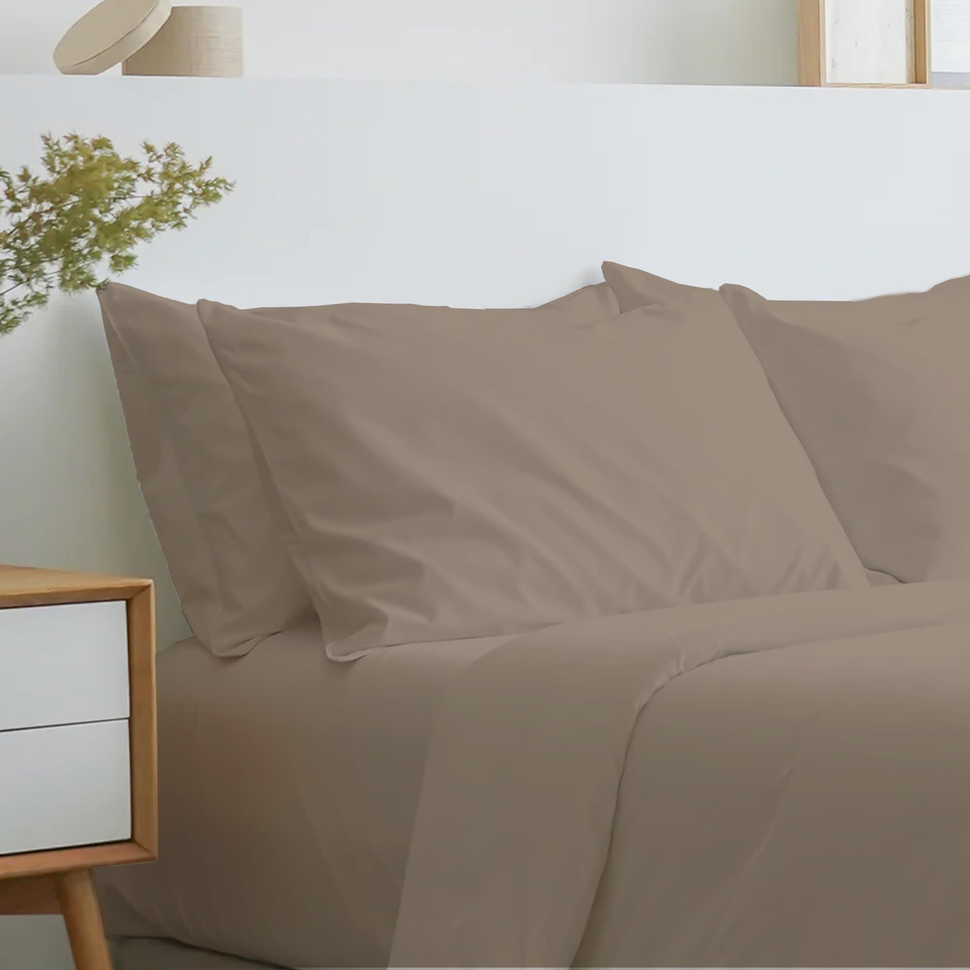 Certified Egyptian Cotton Rich Flat Sheet Split King Size - Hotel Quality Crisp Percale Sheets, Skin Friendly & Breathable - 2” Hemstitched Flat Sheets - Taupe